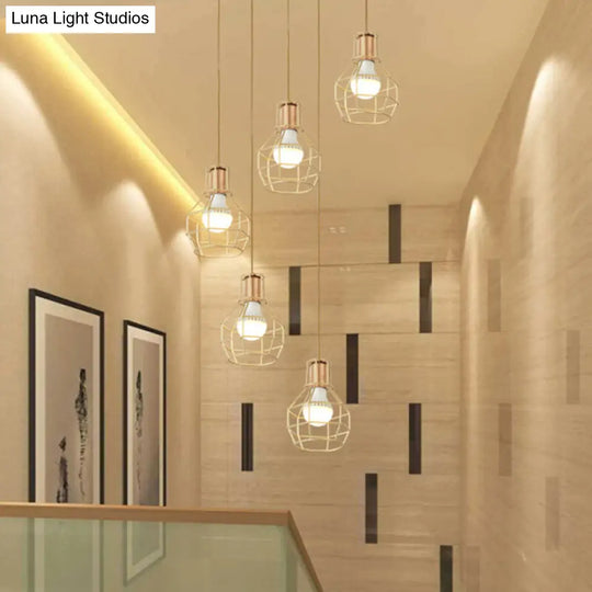 Minimalist Metallic Grenade Cage Ceiling Light With 5 Bulbs - Perfect For Staircase Suspension