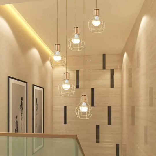 Minimalist Metallic Grenade Cage Ceiling Light - 5 Bulbs Staircase Suspension Lighting Gold