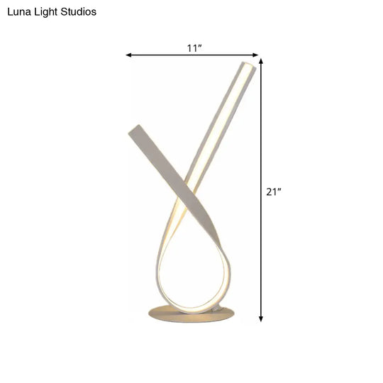 Minimalist Metallic Led Bedside Lamp - Ribbon Symbol Task Light White