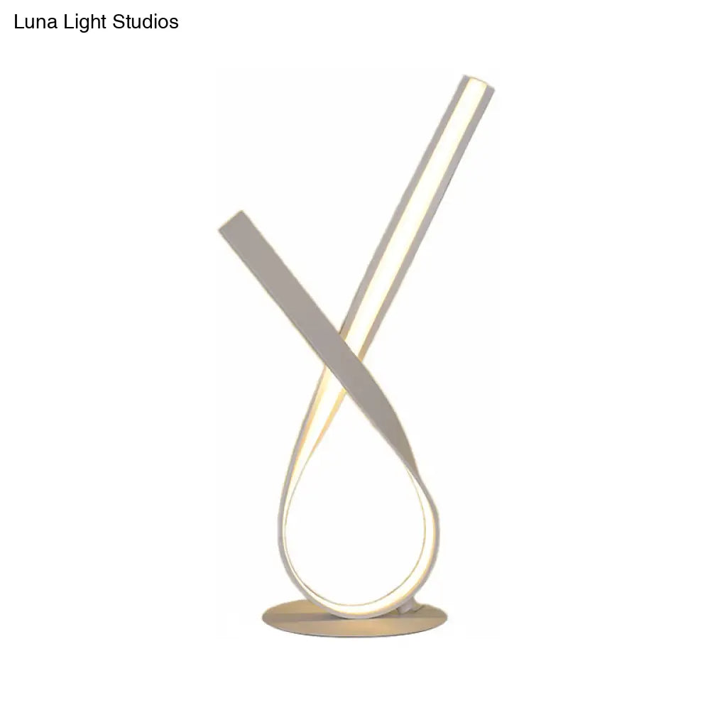 Minimalist Metallic Led Bedside Lamp - Ribbon Symbol Task Light White