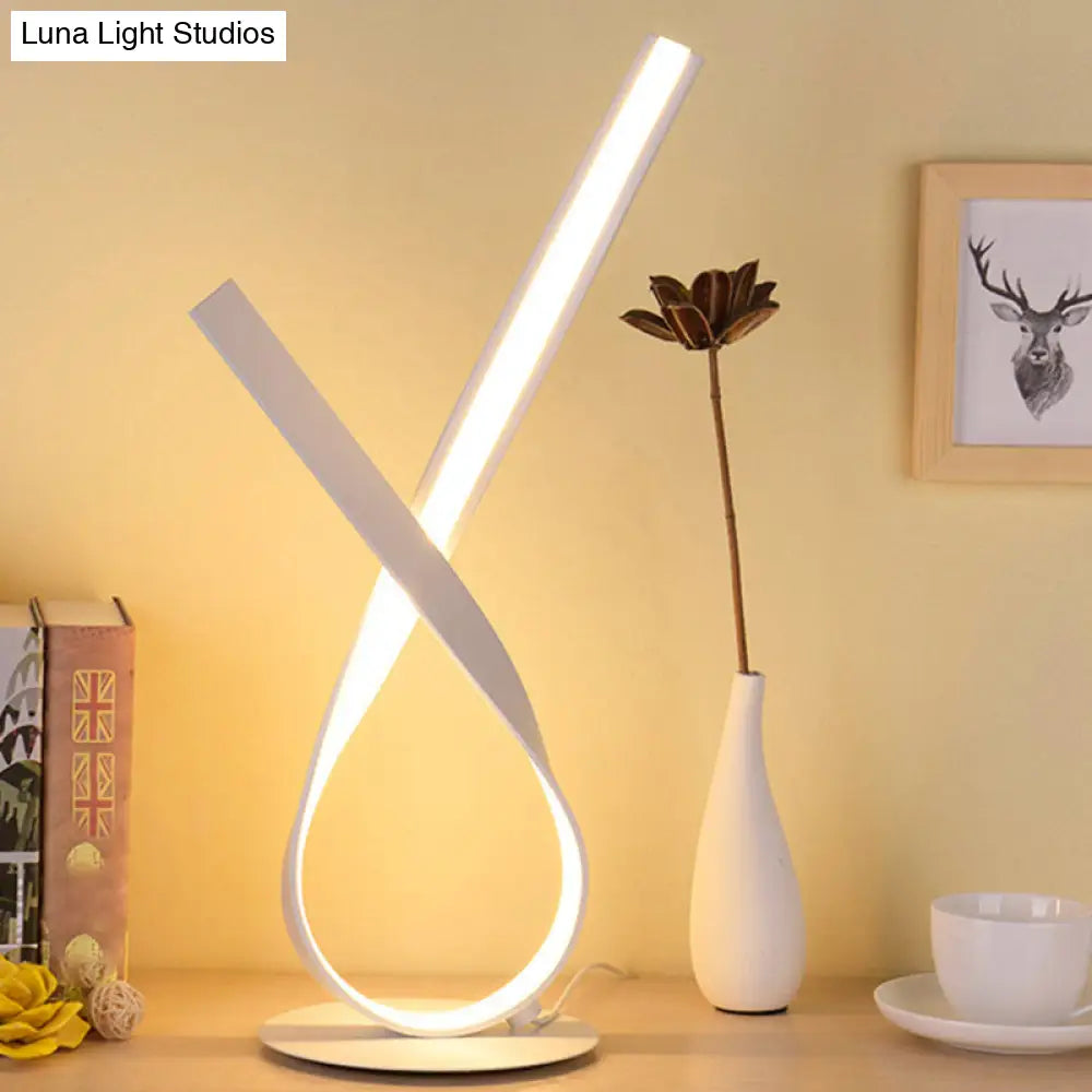 Minimalist Metallic Led Bedside Lamp - Ribbon Symbol Task Light White