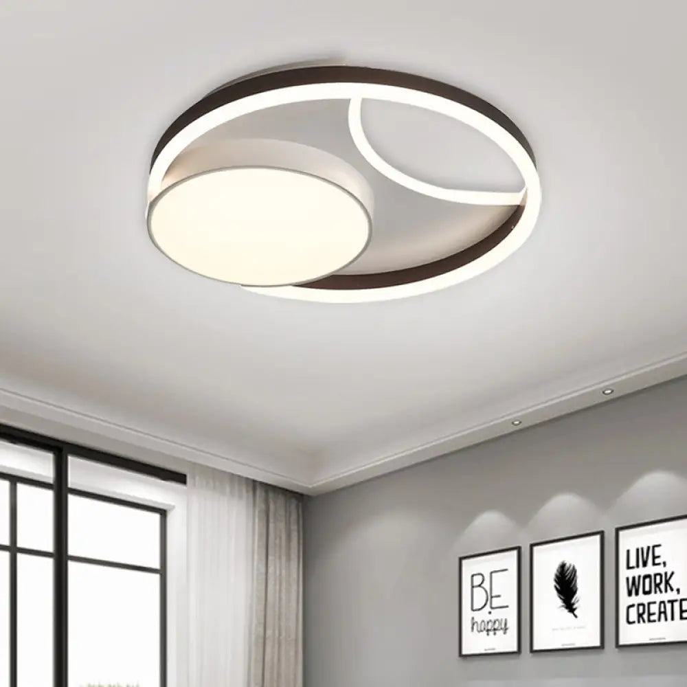 Minimalist Metallic Led Ceiling Mounted Flushmount Lighting In Coffee For Bedroom - 16.5’/20.5’