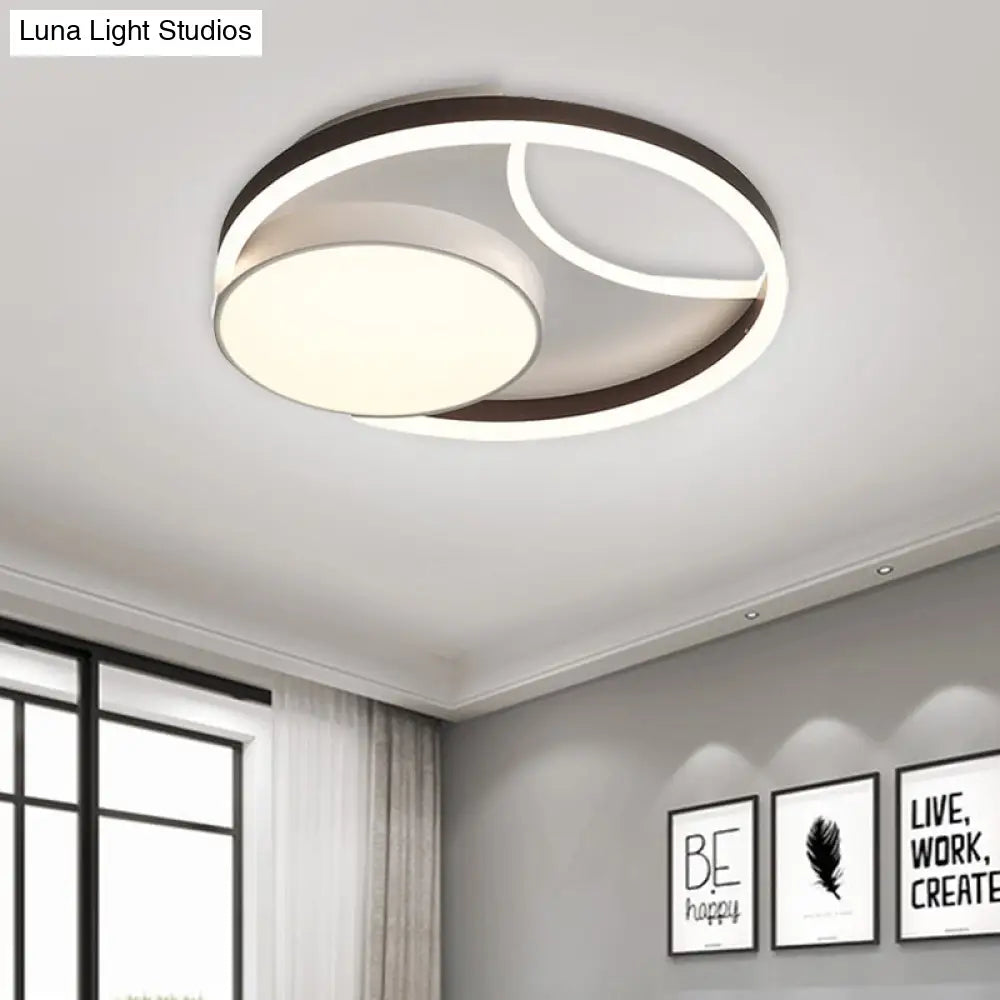 Minimalist Metallic Led Ceiling Mounted Flushmount Lighting In Coffee For Bedroom - 16.5/20.5 Wide /