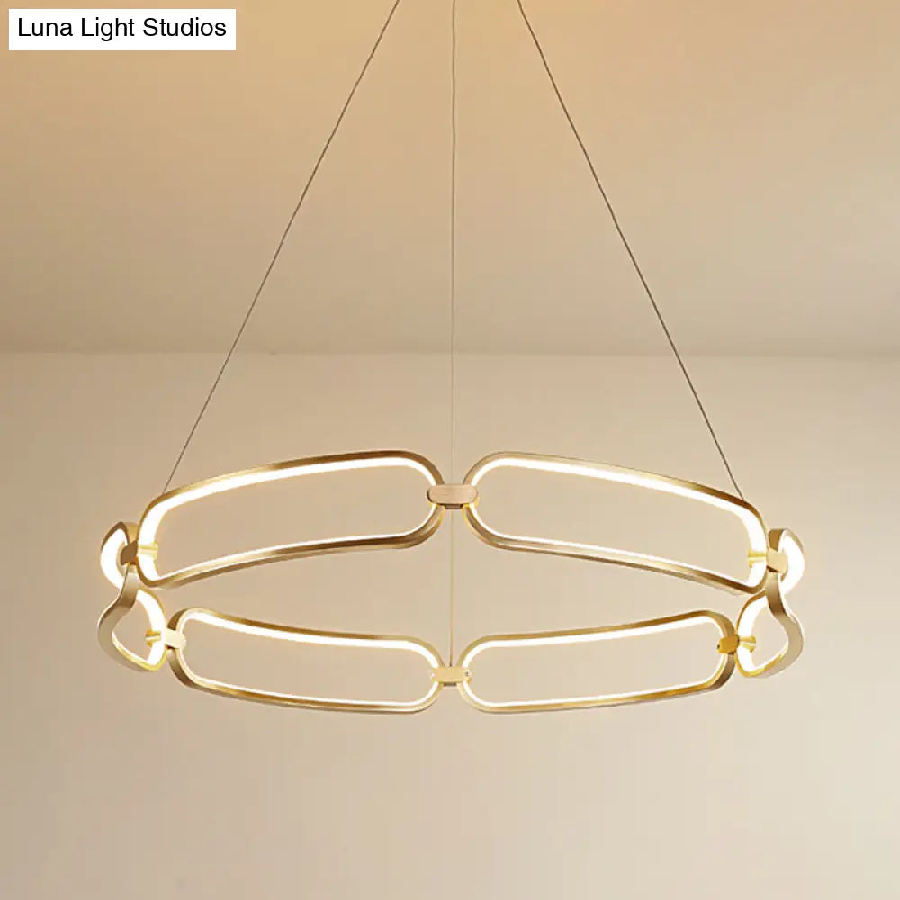 Minimalist Metallic Led Chandelier For Ceiling With Circular Design - Gold Finish Warm/White Light