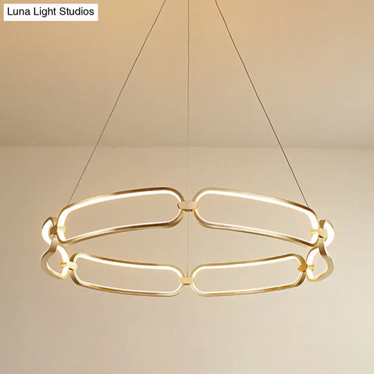 Minimalist Metallic Led Chandelier For Ceiling With Circular Design - Gold Finish Warm/White Light