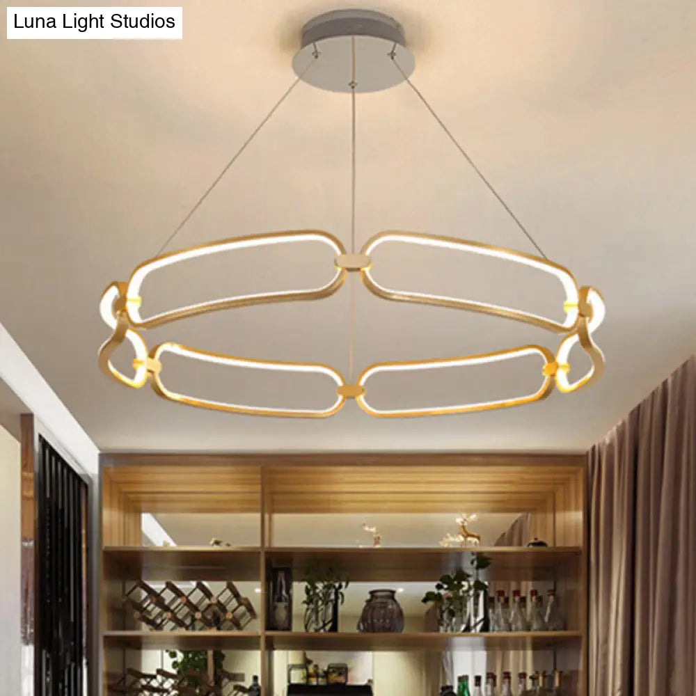 Modern Metallic Led Chandelier For Great Room - Golden Circle Pendant Lighting In Warm/White Light