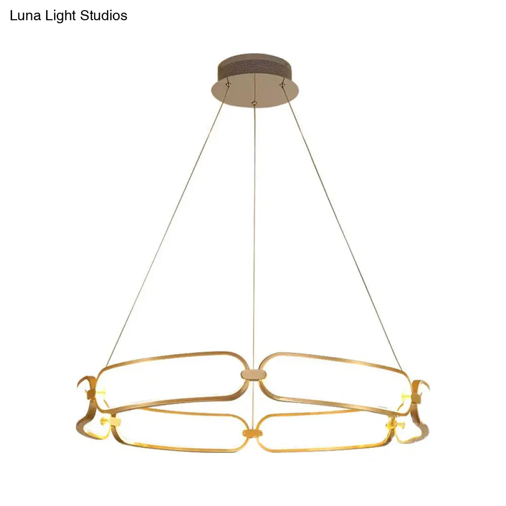 Modern Metallic Led Chandelier For Great Room - Golden Circle Pendant Lighting In Warm/White Light