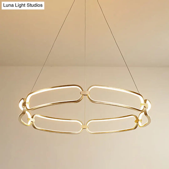 Modern Metallic Led Chandelier For Great Room - Golden Circle Pendant Lighting In Warm/White Light