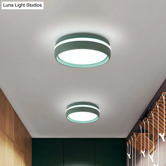 Minimalist Metallic Led Flush Mount Ceiling Light For Kindergarten Green / Warm