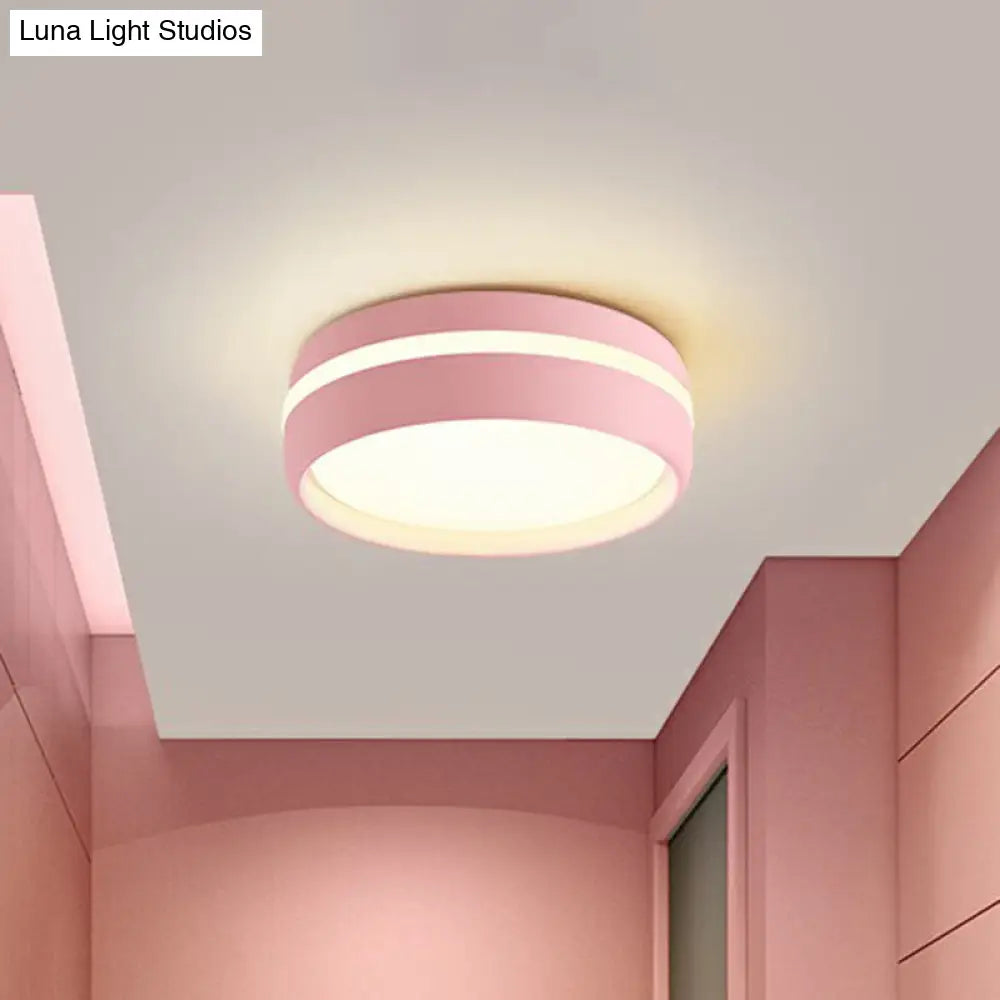 Minimalist Metallic Led Flush Mount Ceiling Light For Kindergarten Pink / Warm