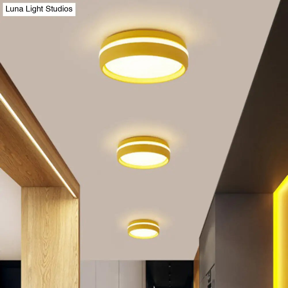 Minimalist Metallic Led Flush Mount Ceiling Light For Kindergarten Yellow / Warm