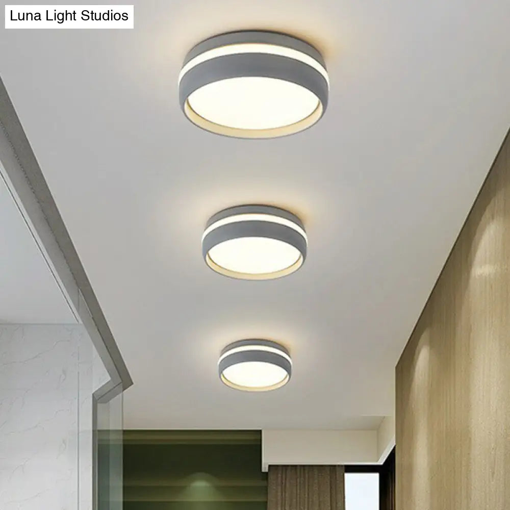 Minimalist Metallic Led Flush Mount Ceiling Light For Kindergarten Grey / White