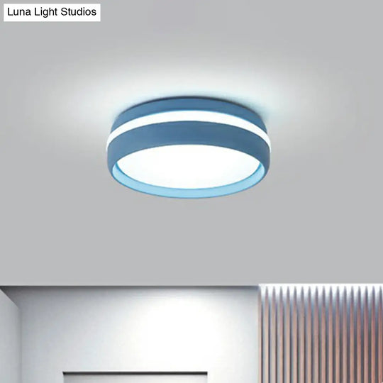 Minimalist Metallic Led Flush Mount Ceiling Light For Kindergarten Blue / Warm