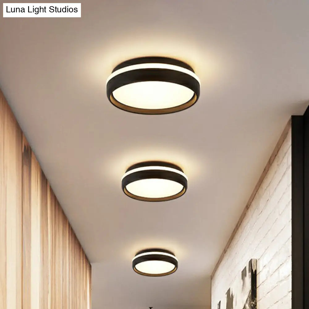 Minimalist Metallic Led Flush Mount Ceiling Light For Kindergarten Black / White