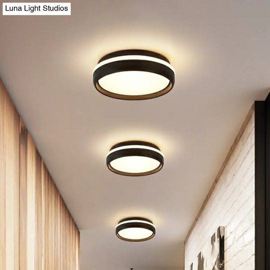 Minimalist Metallic Led Flush Mount Ceiling Light For Kindergarten Black / White