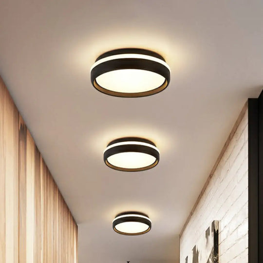 Minimalist Metallic Led Flush Mount Ceiling Light For Kindergarten Black / White