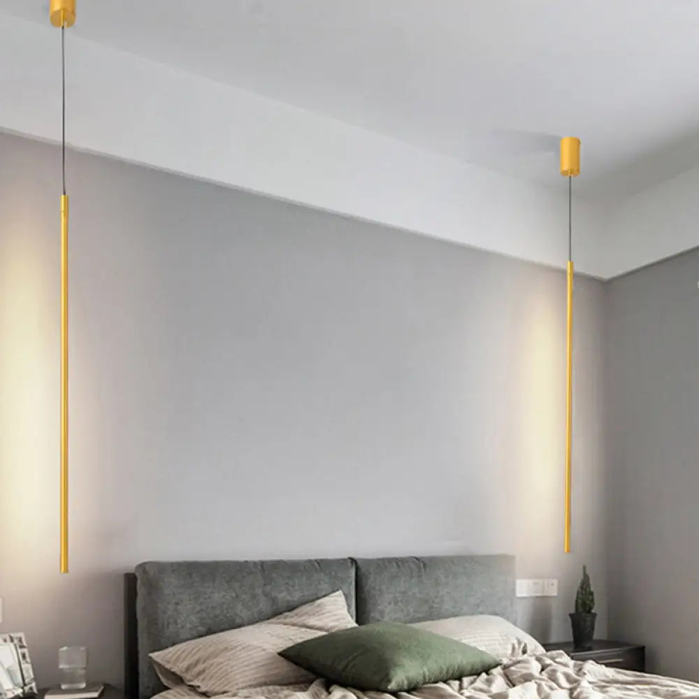 Minimalist Metallic Led Linear Pendant Lamp In Black/Gold With Warm/White Light - Suspended