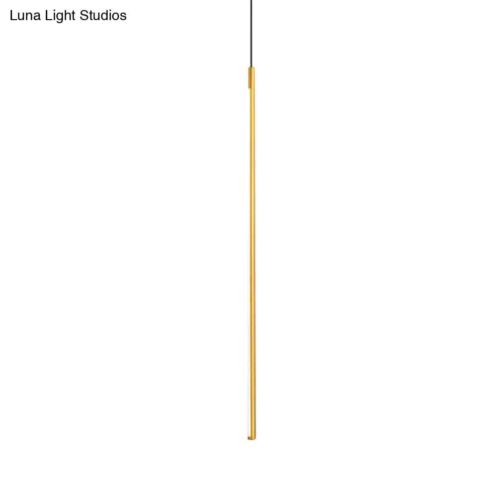 Minimalist Metallic Led Linear Pendant Lamp In Black/Gold With Warm/White Light - Suspended