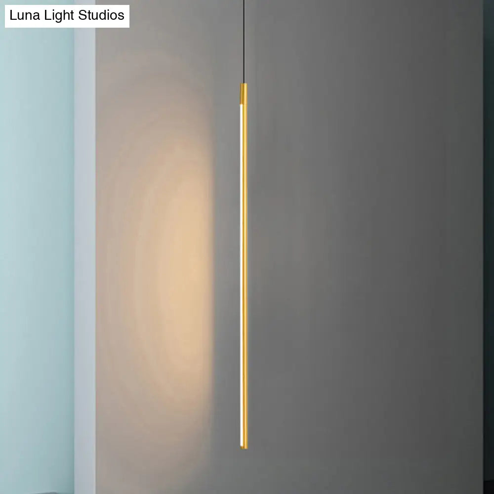 Minimalist Metallic Led Linear Pendant Lamp In Black/Gold With Warm/White Light - Suspended