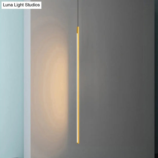 Minimalist Metallic Led Linear Pendant Lamp In Black/Gold With Warm/White Light - Suspended