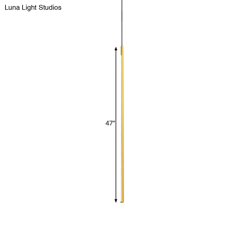 Minimalist Metallic Led Linear Pendant Lamp In Black/Gold With Warm/White Light - Suspended