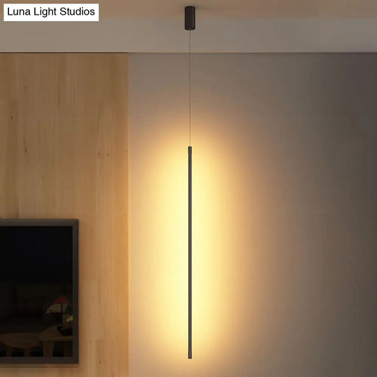 Minimalist Metallic Led Linear Pendant Lamp In Black/Gold With Warm/White Light - Suspended