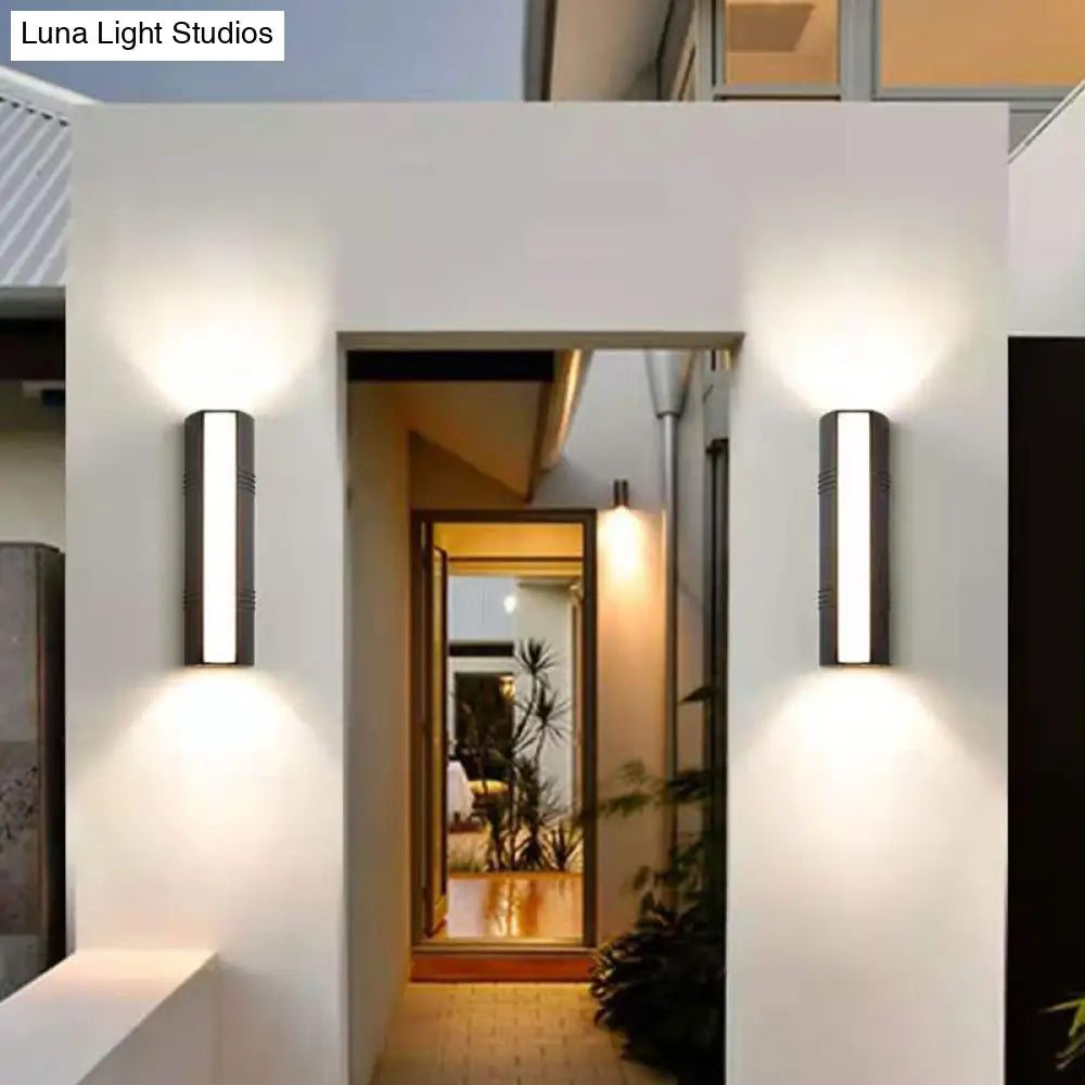 Minimalist Metallic Led Wall Sconce For Courtyard - Trapezoid Shape Black