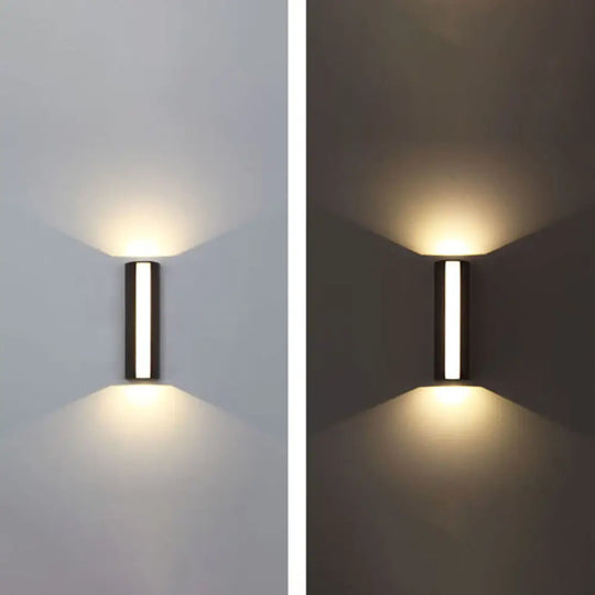 Minimalist Metallic Led Wall Sconce For Courtyard - Trapezoid Shape Black / White Small