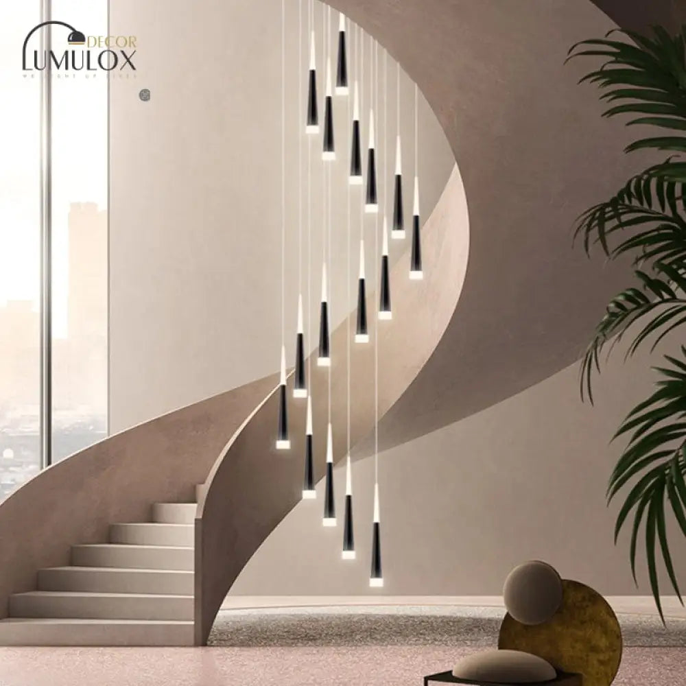 Minimalist Metallic Multi Ceiling Light Staircase Suspension Lighting With Acrylic Shade 16 / White