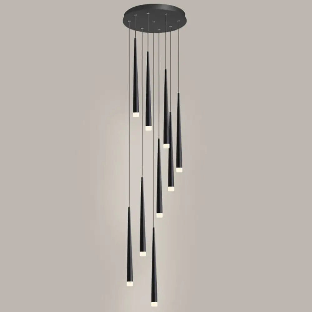Minimalist Metallic Multi Ceiling Light Staircase Suspension Lighting With Acrylic Shade 9 / Black