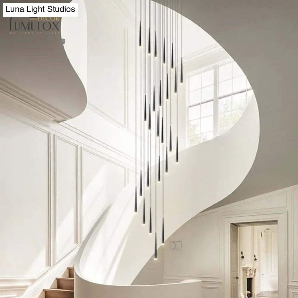 Minimalist Metallic Multi Ceiling Light Staircase Suspension Lighting With Acrylic Shade Pendant