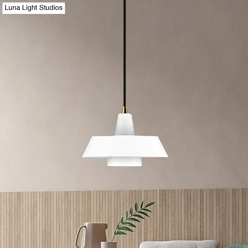 Minimalist Metallic Pendant Lamp With Black/White/Green Cap For Bedroom Lighting White