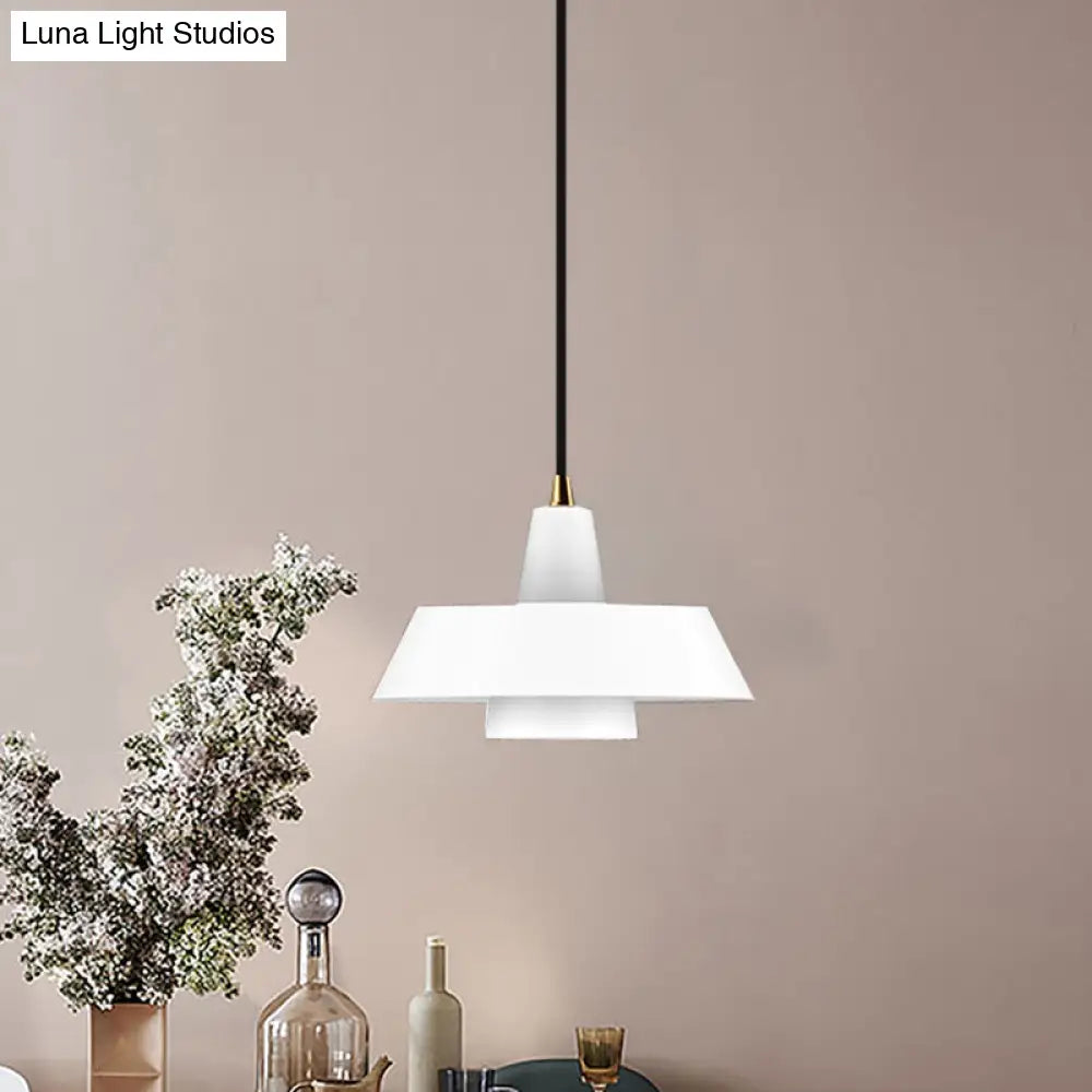 Minimalist Metallic Pendant Lamp: Black/White/Green Capped Hanging Lighting For Bedroom