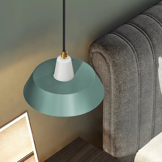 Minimalist Metallic Pendant Lamp: Black/White/Green Capped Hanging Lighting For Bedroom Green