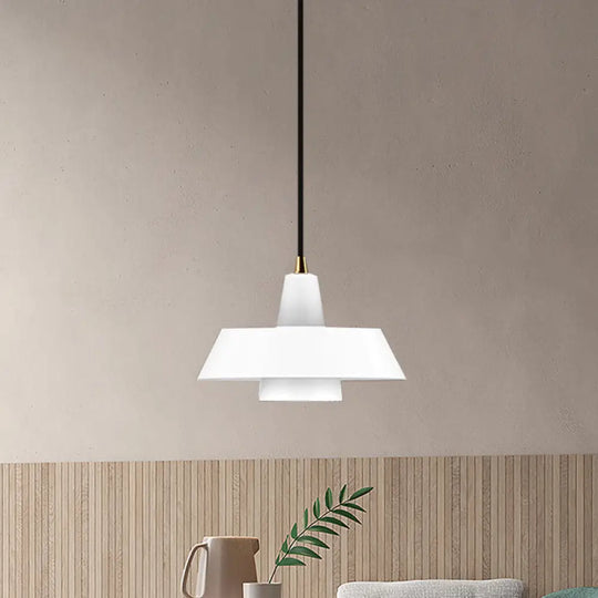 Minimalist Metallic Pendant Lamp: Black/White/Green Capped Hanging Lighting For Bedroom White