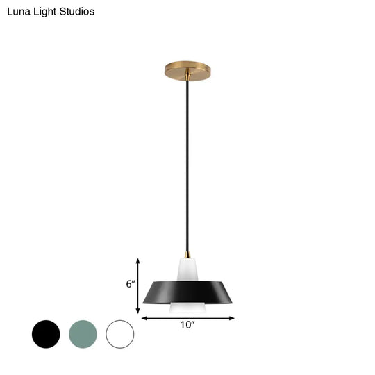 Minimalist Metallic Pendant Lamp: Black/White/Green Capped Hanging Lighting For Bedroom