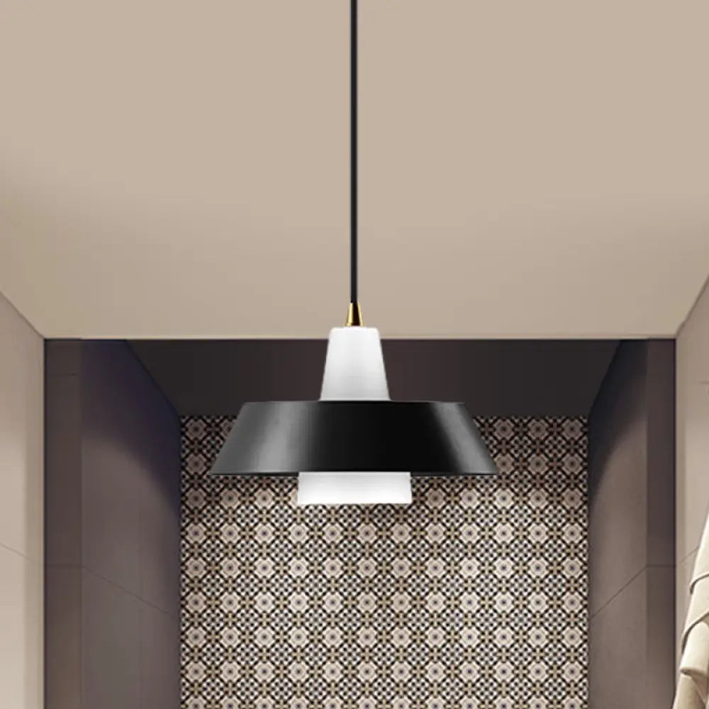 Minimalist Metallic Pendant Lamp: Black/White/Green Capped Hanging Lighting For Bedroom Black