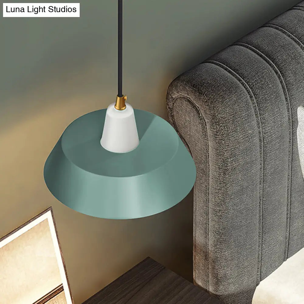 Minimalist Metallic Pendant Lamp With Black/White/Green Cap For Bedroom Lighting Green