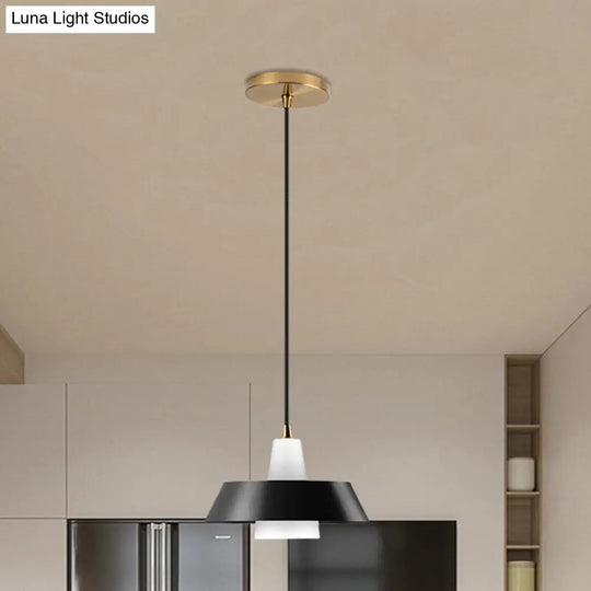 Minimalist Metallic Pendant Lamp With Black/White/Green Cap For Bedroom Lighting