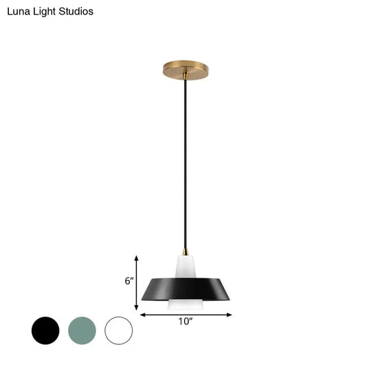 Minimalist Metallic Pendant Lamp With Black/White/Green Cap For Bedroom Lighting