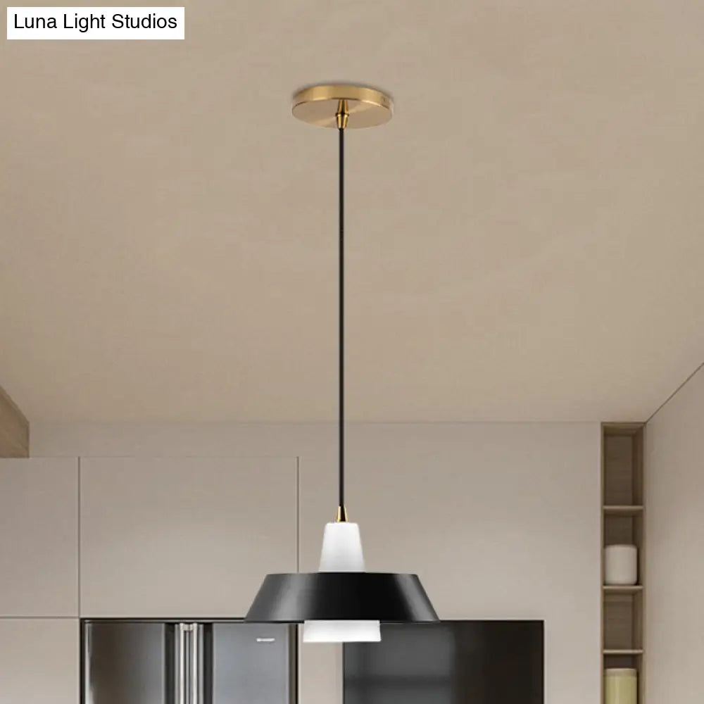 Minimalist Metallic Pendant Lamp: Black/White/Green Capped Hanging Lighting For Bedroom