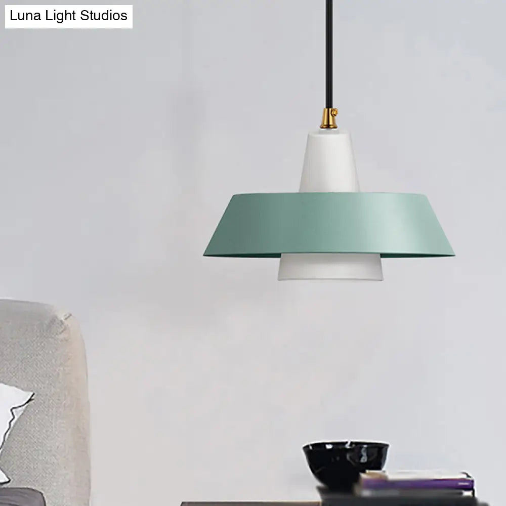 Minimalist Metallic Pendant Lamp With Black/White/Green Cap For Bedroom Lighting