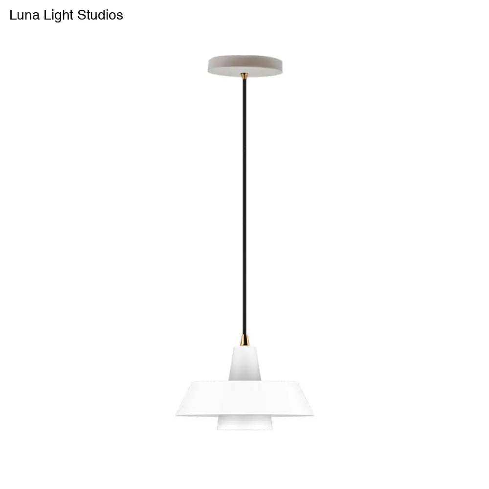 Minimalist Metallic Pendant Lamp: Black/White/Green Capped Hanging Lighting For Bedroom
