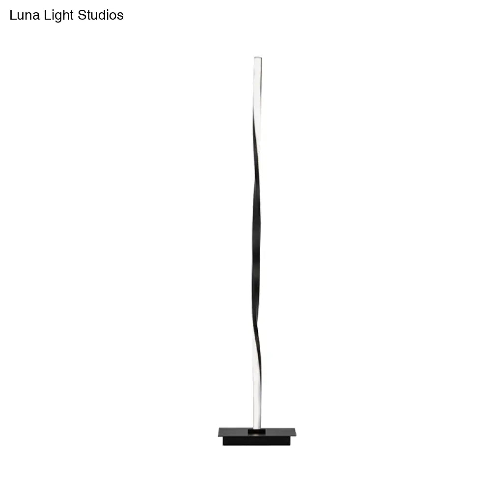 Minimalist Metallic Spiral Line Floor Reading Lamp - Black/Silver Led Stand Up Lighting In