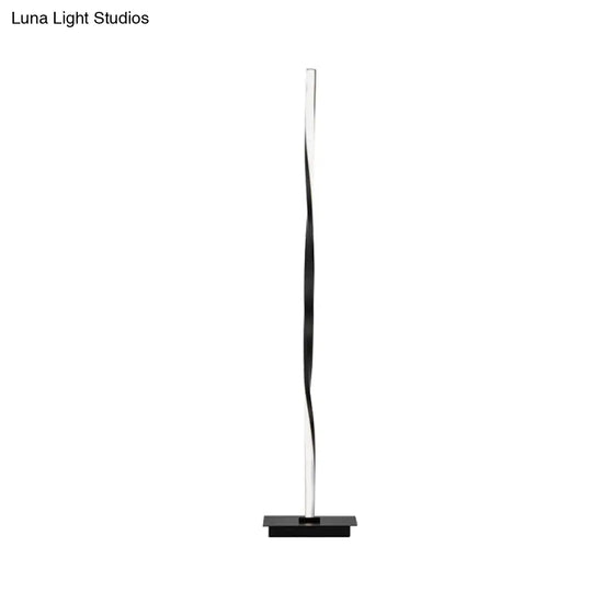 Minimalist Metallic Spiral Line Floor Reading Lamp - Black/Silver Led Stand Up Lighting In