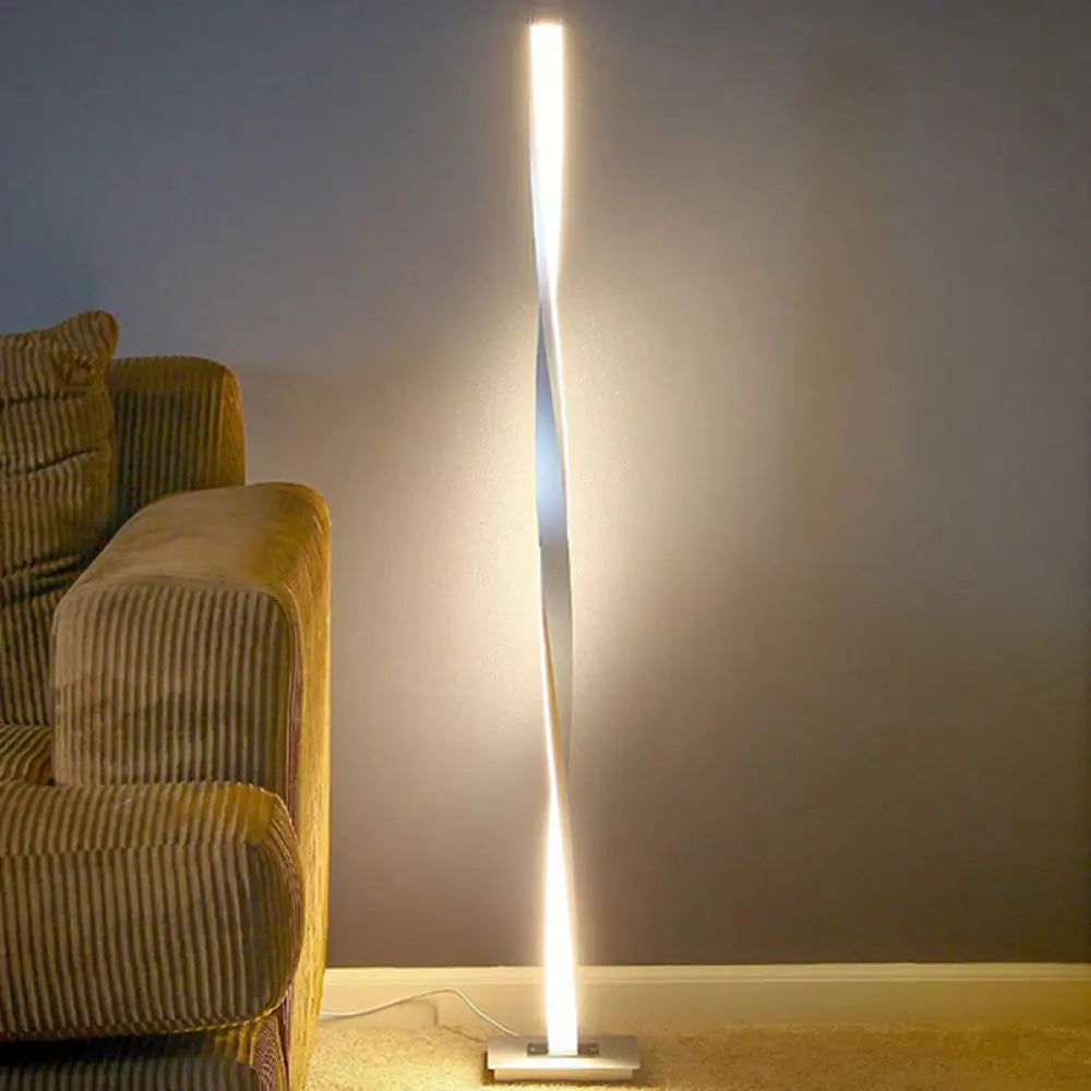 Minimalist Metallic Spiral Line Floor Reading Lamp - Black/Silver Led Stand Up Lighting In