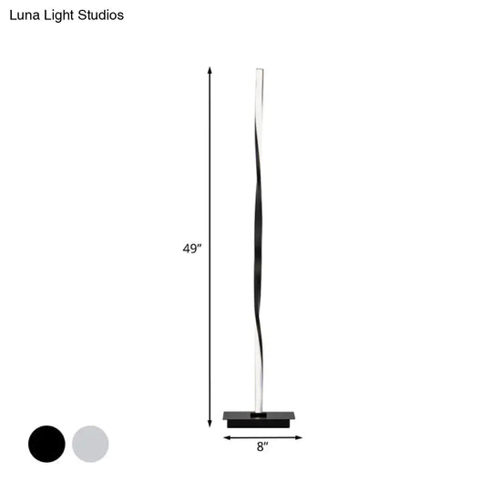 Minimalist Metallic Spiral Line Floor Reading Lamp - Black/Silver Led Stand Up Lighting In