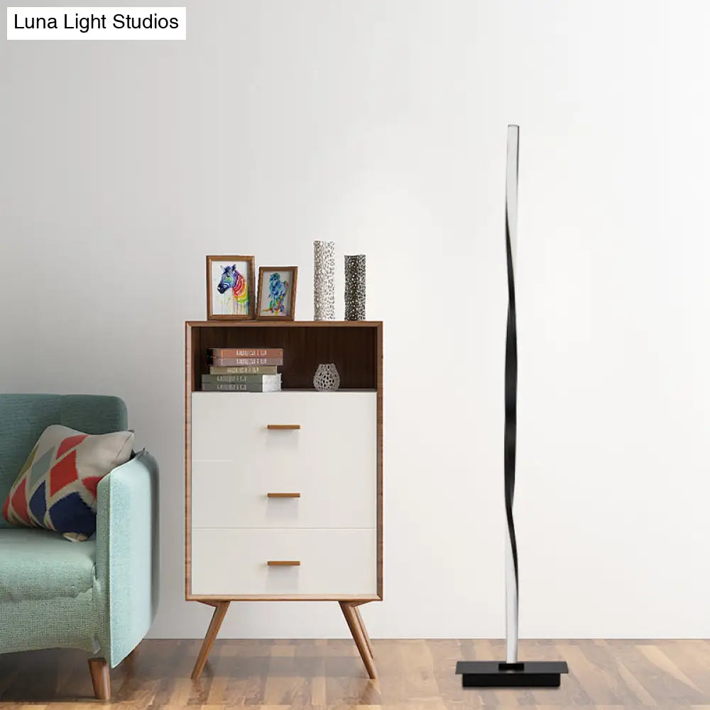 Minimalist Metallic Spiral Line Floor Reading Lamp - Black/Silver Led Stand Up Lighting In