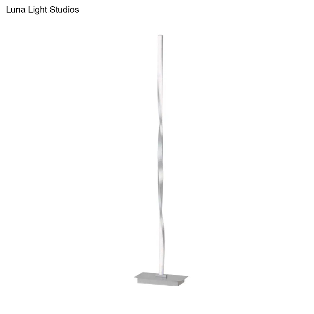 Minimalist Metallic Spiral Line Floor Reading Lamp - Black/Silver Led Stand Up Lighting In