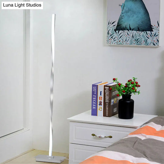 Minimalist Metallic Spiral Line Floor Reading Lamp - Black/Silver Led Stand Up Lighting In